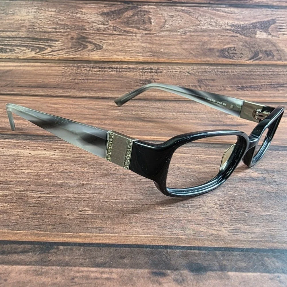 Vera‎ Wang V163 BK Black Rectangular Eyeglasses Crystal Accents 51-16-135